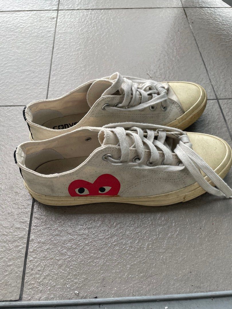 Converse Play Comme des Garcons Sneakers (Category: Sneakers) located in Famy. Submitted by echolima21 (Listing ID 1401057784, Image 1). Description: Pre-loved See size label on pic Decluttering/shoe rack clean up Hindi na nagagamit sayang nman See picture also ng ilalim kasi it says 7 1/2.