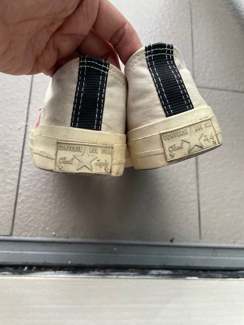 Converse Play Comme des Garcons Sneakers (Category: Sneakers) located in Famy. Submitted by echolima21 (Listing ID 1401057784, Image 3). Description: Pre-loved See size label on pic Decluttering/shoe rack clean up Hindi na nagagamit sayang nman See picture also ng ilalim kasi it says 7 1/2.