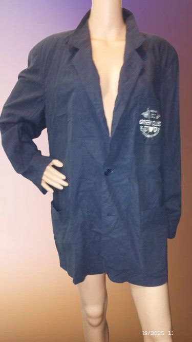 Cotton blazer (Category: Coats, Jackets and Outerwear) located in Marikina City. Submitted by izzy_00 (Listing ID 1401010617, Image 2). Description: blue in color with name tag on the left chest L-XL with padding with pockets on both sides payment sent Tru my Maya account.