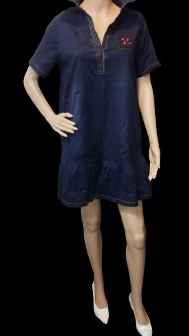 Denim Dress (Category: Dresses) located in Marikina City. Submitted by izzy_00 (Listing ID 1401159782, Image 1). Description: dark blue in color. best fit M-L with embroidery in left chest and @ the back payment sent Tru my Maya account.