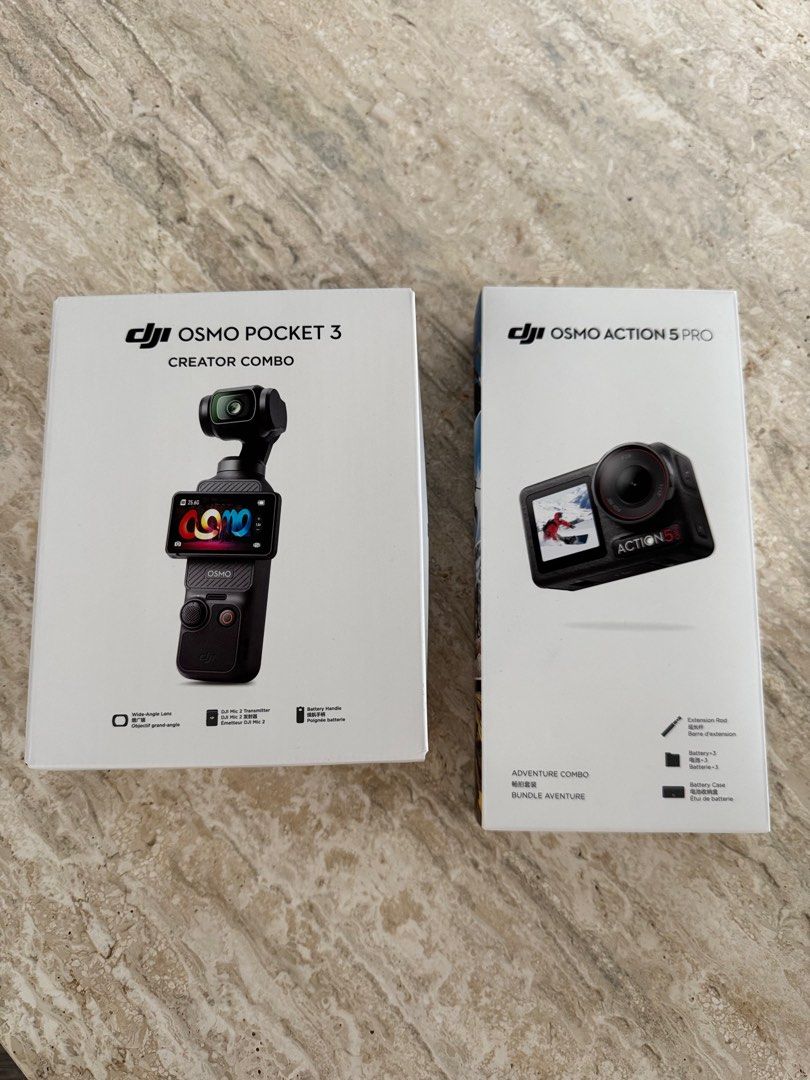 DJI Osmo Pocket 3 Creator Combo & Action 5 Pro (Category: Cameras) located in Paranaque City. Submitted by mauilicious (Listing ID 1400971770, Image 1). Description: BOXES ONLY.