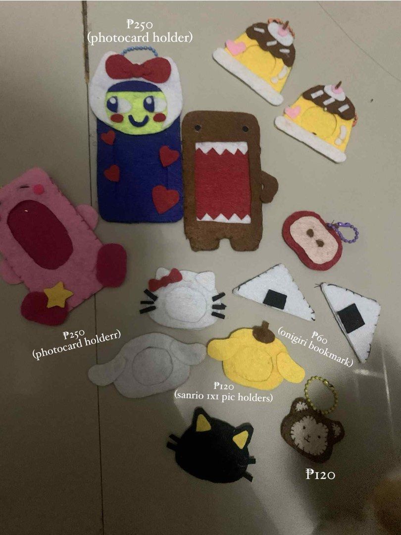Felt Keychains (Handmade) / Commissions! (Category: Handmade Craft) located in Manila. Submitted by memoryspaceofsy (Listing ID 1401153243, Image 2). Description: ★Handmade felt keychains featuring various designs. Available designs include Domo, Kitty, Adventure Time characters, and more. Some keychains are designed as photocard holders or picture holders. Prices vary depending on the design. Please inquire for specific designs and pricing. ★gca