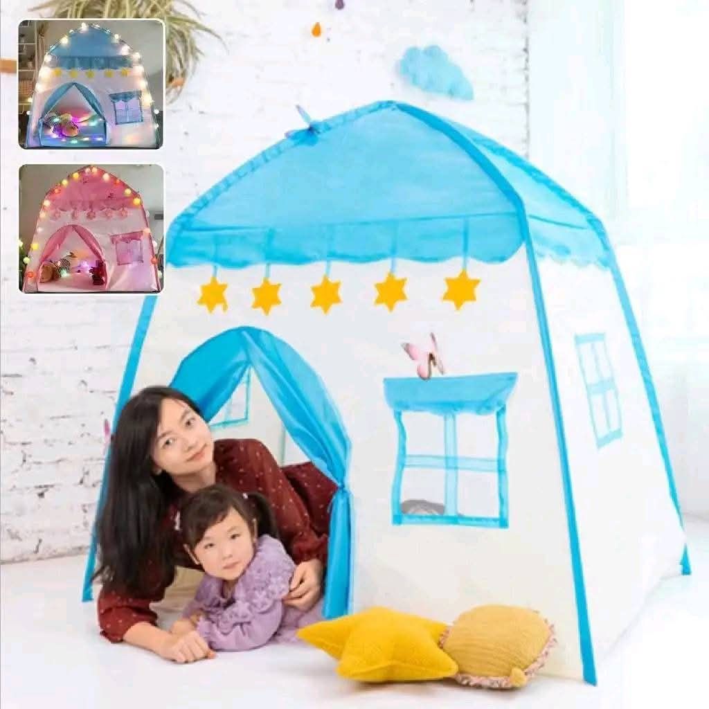 Kids Play House Tent (Category: Infant Playtime) located in Manila. Submitted by yzlshop (Listing ID 1401019348, Image 2). Description: Play tent is suitable for children aged 3 months to 10 years old. It features a cute design with star decorations and a window. Available in pink and blue. Perfect for indoor play and creating a fun space for kids. It is easy to set up and provides a cozy environment for imaginative play..
