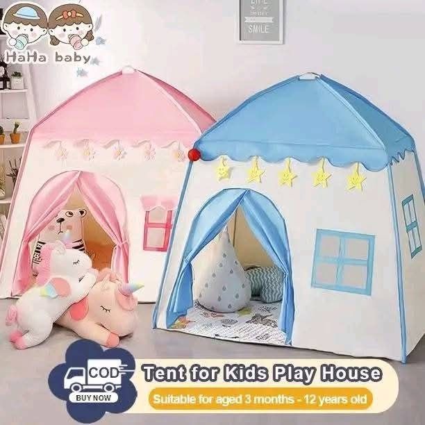 Kids Play House Tent (Category: Infant Playtime) located in Manila. Submitted by yzlshop (Listing ID 1401019348, Image 1). Description: Play tent is suitable for children aged 3 months to 10 years old. It features a cute design with star decorations and a window. Available in pink and blue. Perfect for indoor play and creating a fun space for kids. It is easy to set up and provides a cozy environment for imaginative play..