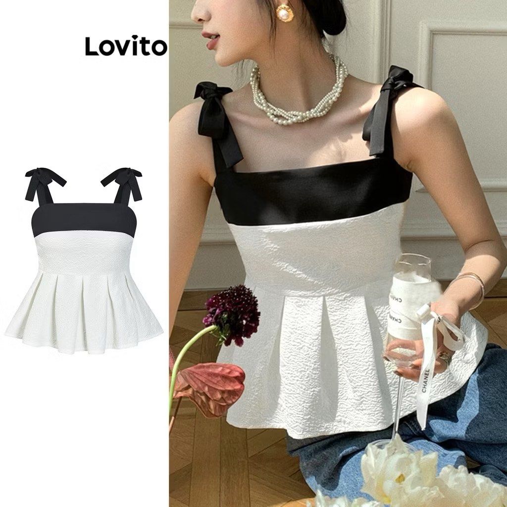 Lovito Black and White Pleated Top (Category: Sleeveless) located in Quezon City. Submitted by mikaaaaachu (Listing ID 1401054800, Image 1). Description: Brand New Never worn Still with tag.