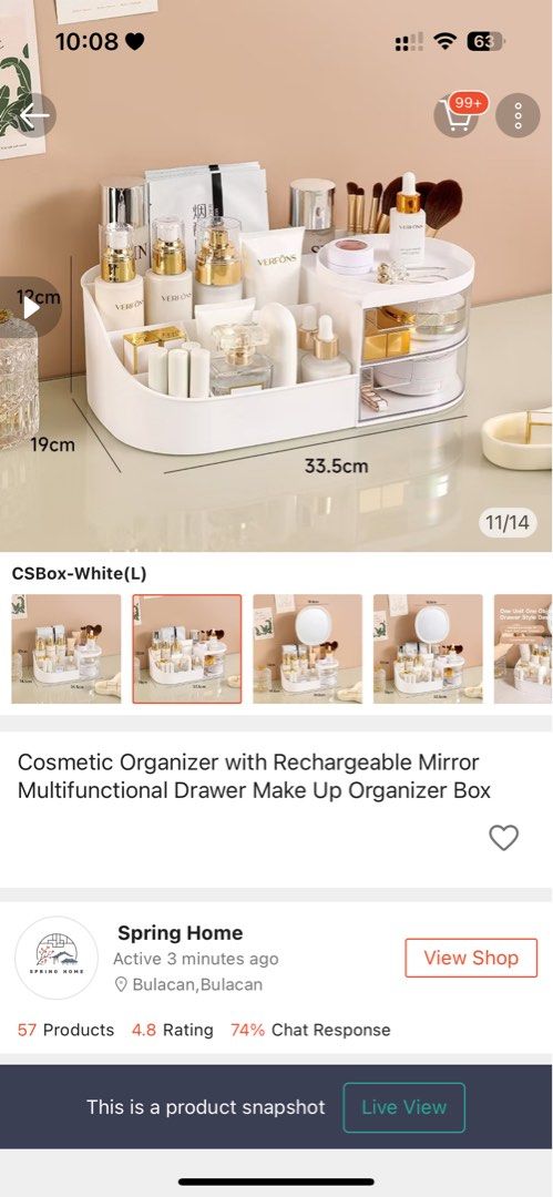 Make up / jewelry organizers + face mirror (Category: Accessory Holder, Box & Organizers) located in Manila. Submitted by marinellathenadurata (Listing ID 1400996141, Image 3). Description: For take all 1. Aesthetic cloud face mirror 2. Make up multi purpose organizer 3. Two later drawer type acrylic organizer Decluttering For pick up: new tuico compound No issues.