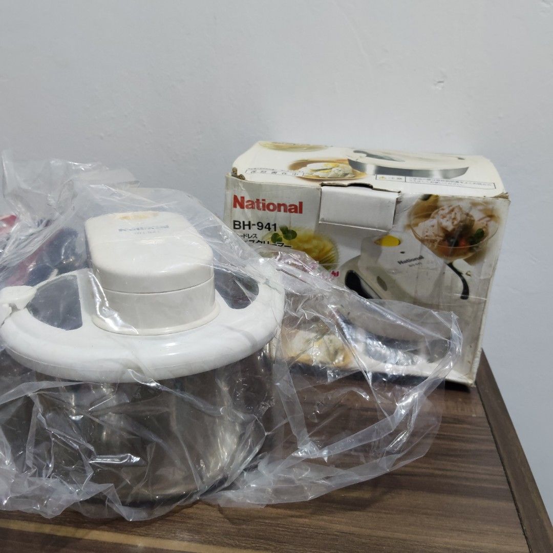 National BH-941 Ice Cream Maker (Category: Other Kitchen Appliances) located in Catbalogan. Submitted by jpnsrpls (Listing ID 1401130282, Image 1). Description: 🍨 National BH-941 Ice Cream Maker (Japan Surplus) ✅ With original box ✅ Clean and complete ⚙️ 110V (needs step-down transformer) 🧊 Stainless bowl with plastic top cover 🇯🇵 Made in Japan 💡 Perfect for homemade ice cream lovers or collectors.