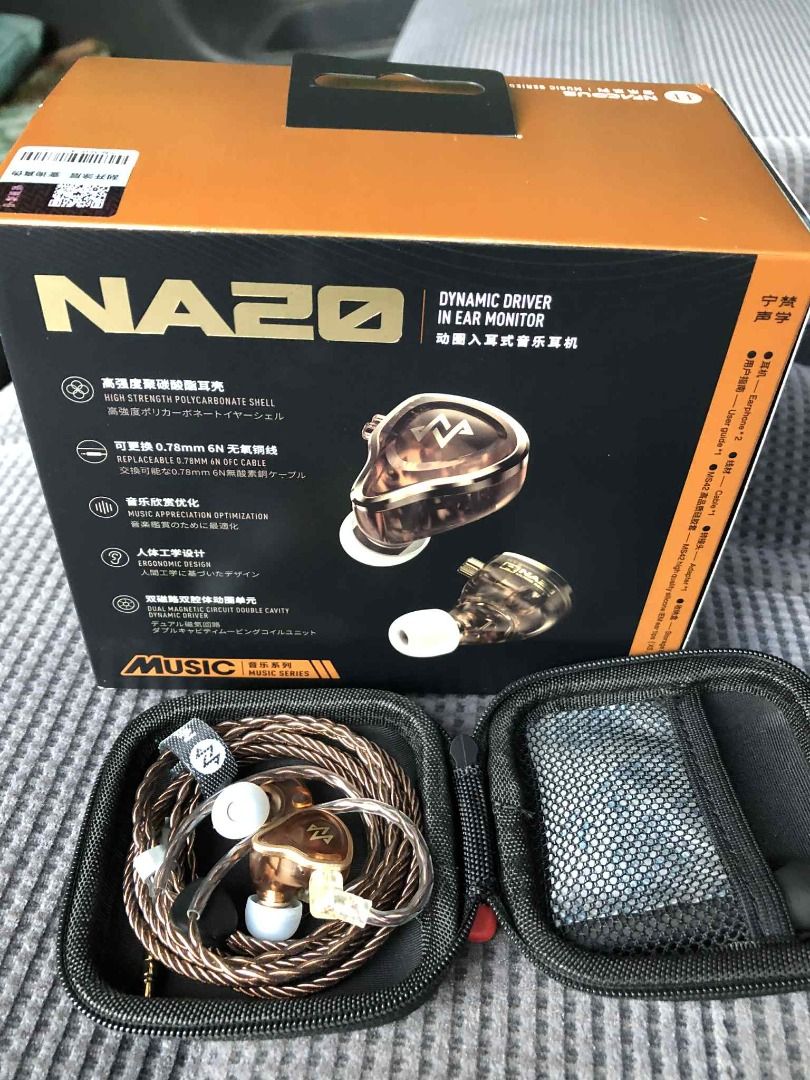 NF ACOUS NA20 IEM (Category: Headphones & Headsets) located in Tagbilaran City. Submitted by iemworld (Listing ID 1401018163, Image 2). Description: Driver System Single Dynamic Driver (DD) Driver Model Newly developed NF Audio MC2L-10M Dual-Cavity Dynamic Driver Unit Impedance 32 \text{ ohms} Sensitivity 107 \text{ dB/mW} Frequency Response 9 \text{Hz} - 40 \text{kHz} Distortion <1\% Ear Cavity Material Aeronautical-grade Aluminum Alloy (High-pr