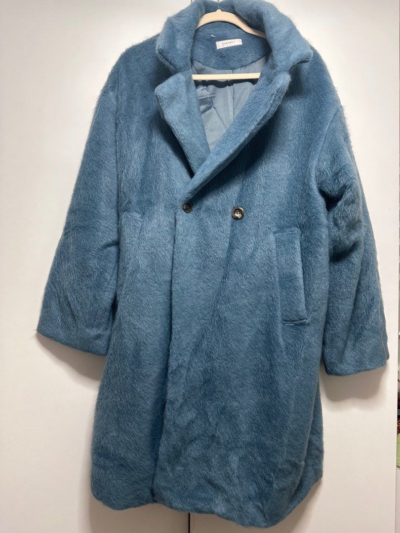 Pageboy Blue Faux Fur Coat (Category: Coats, Jackets and Outerwear) located in Cebu City. Submitted by kimmmsm (Listing ID 1401040669, Image 2). Description: Faux fur Pageboy coat Soft, fuzzy material Double-breasted design Length: 39” Fits oversized for small frames (see when worn photo) Bought in Second Street, never used RFS: decluttering Shipping from Cebu.