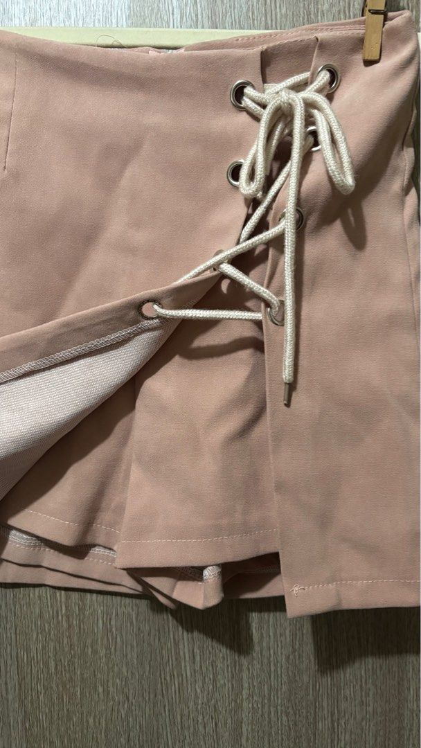 Pink Lace-Up Skort (Category: Skirts) located in Quezon City. Submitted by mikaaaaachu (Listing ID 1401060718, Image 3). Description: - Pink A-line skort - Soft, suede-like texture Fits size 24.