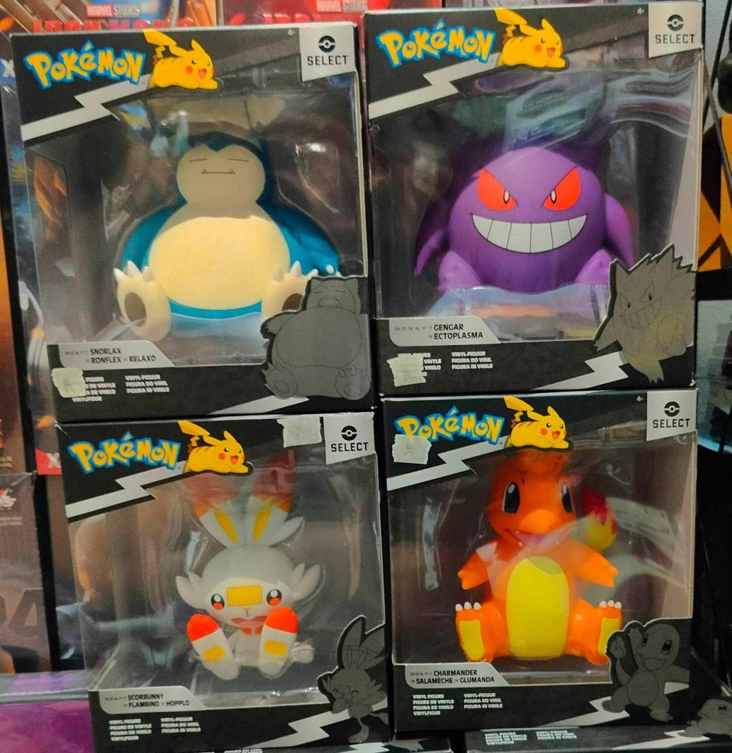 Pokemon Select Figures - Snorlax, Gengar, Scorbunny, Charmander (Category: Figurines & Statues) located in Manila. Submitted by daily.tipid (Listing ID 1400997095, Image 1). Description: - Pokemon Select figures for sale! 999 each - Scorbunny, and Charmander. Snorlax - 1,400 Gengar -2k - Each figure is in its original packaging. - Features the Pokemon logo and "SELECT" on the box. - Perfect for collectors and Pokemon fans! Location: Eton Centris 