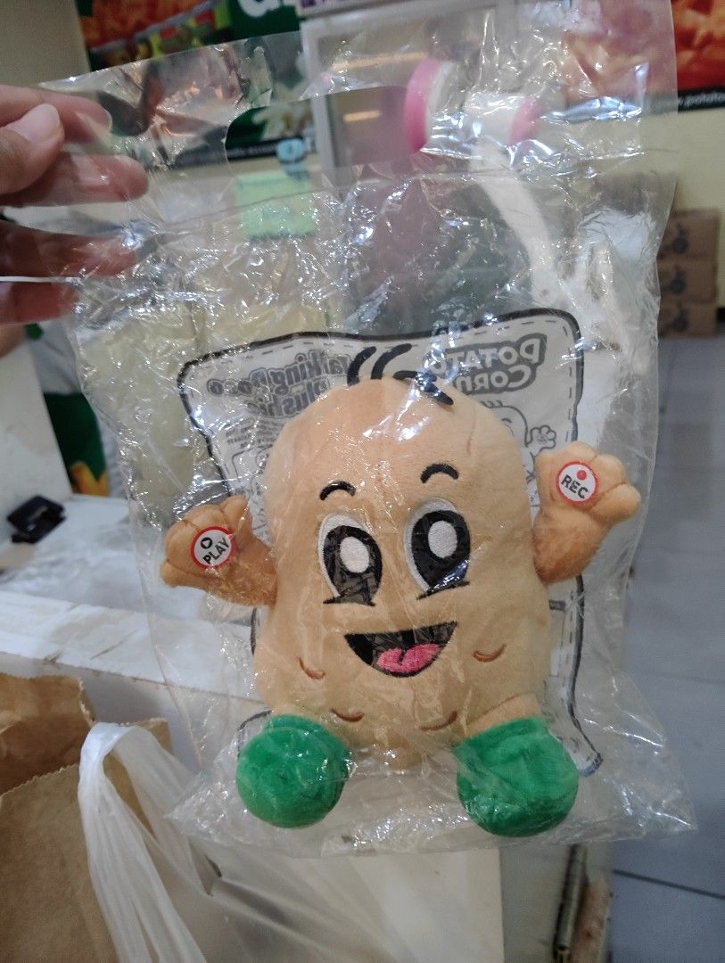 Potato Corner Talking Poco Plushie (Category: Plushies & Soft Toys) located in Caloocan City. Submitted by loisxlane (Listing ID 1401080768, Image 1). Description: - Brand new, sealed Potato Corner Talking Poco Plushie - can record and play what you have recorded - Comes with original packaging and instructions at the back of the plastic - Battery operated (3 AAAs) (batteries not included) Price is fixed - Pymt first via BDO online - For shipping
