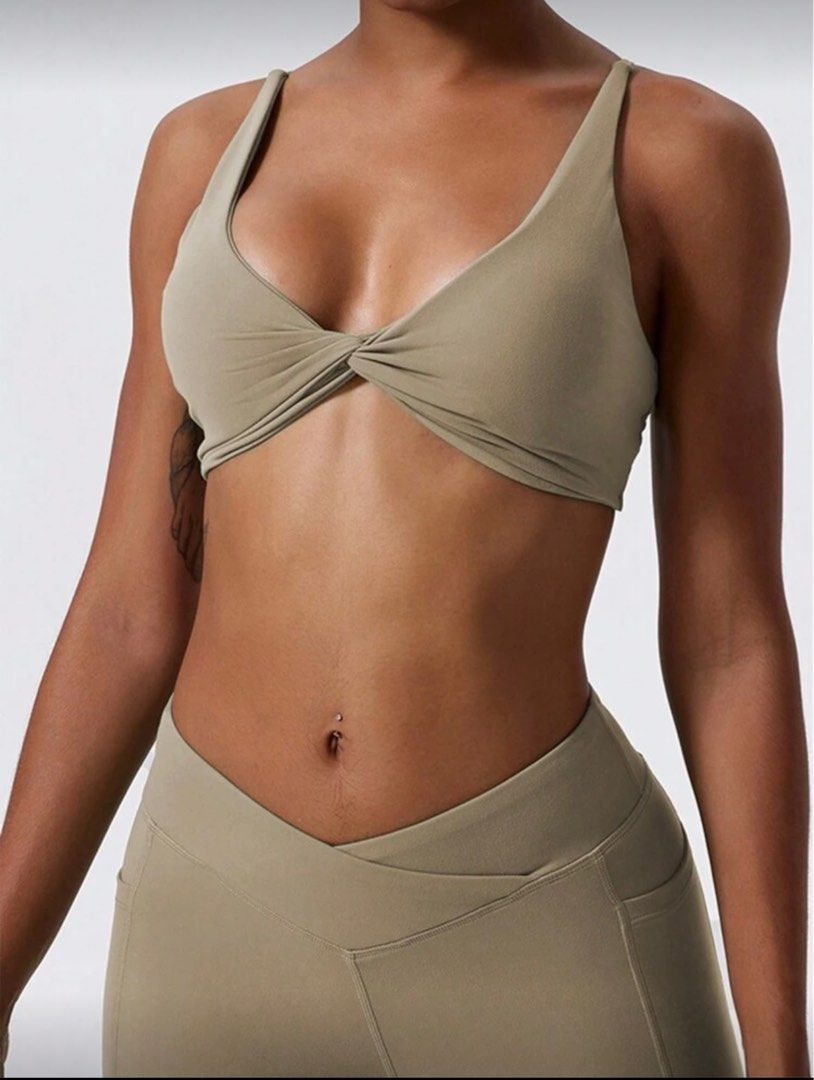 Twist Front Sports Bra (Category: Activewear) located in Santa Rosa. Submitted by _nxxy (Listing ID 1401017685, Image 2). Description: Ideal for low to medium impact workouts and everyday wear. ₱350/each.