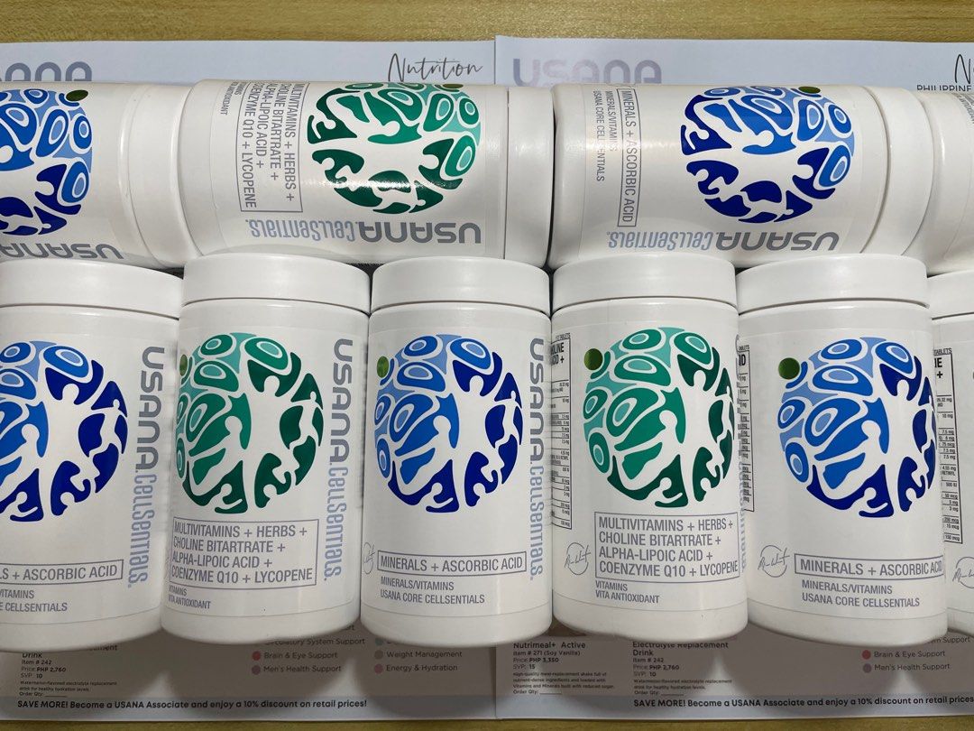 USANA Cellsentials / Multivitamins / Vitamins Supplements (PER PAIR) (Category: Health Food, Drinks & Tonics) located in Quezon City. Submitted by ninascout (Listing ID 1400998264, Image 1). Description: USANA Cellsentials [PER PAIR] Expiration dates: Dec 2026 / Feb 2027 With free pouches!! Retail price: PHP 4,430 PER PAIR Tomas Morato/Timog Ave., Q.C. areap.