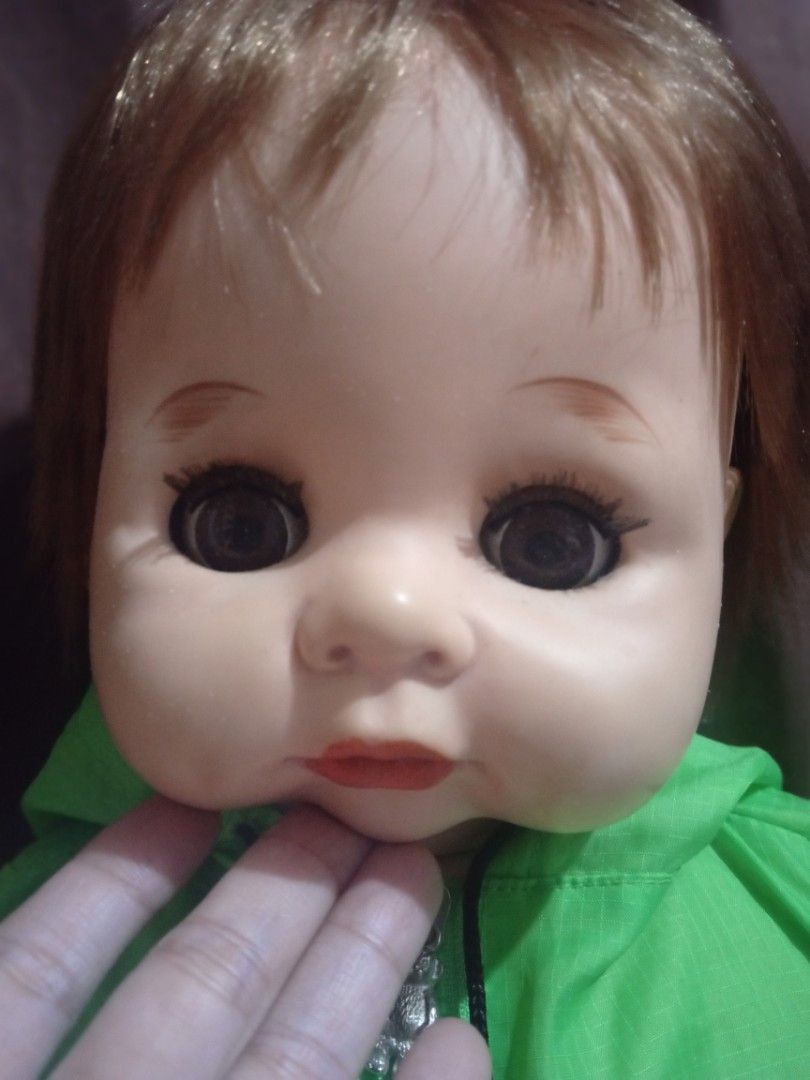 Vintage Japan baby Doll (Category: Kids Toys) located in Cainta. Submitted by ziannika28 (Listing ID 1401040409, Image 2). Description: - Vintage Takara lovely baby doll Japan - Brown hair and big eyes - Wearing a green hoodie and camouflage shorts (BAB outfit) - Sweet facial expression - Soft body material -Soft vinyl face,hands and feet - Neatly styled hair !Slightly negotiable!.