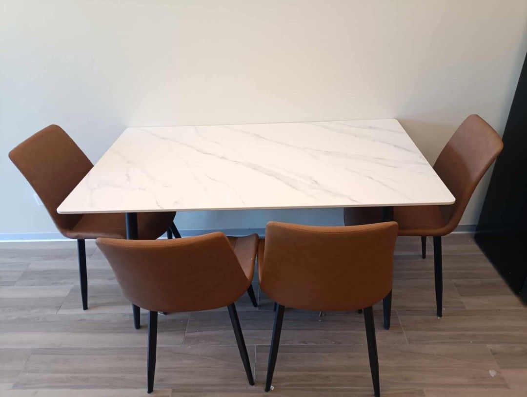 4 and 6 seater marble dining set (Category: Tables & Sets) located in Pasay City. Submitted by cherry_nicole (Listing ID 1396282192, Image 1). Description: R E S T O C K ‼️ 4 and 6 seater dining set ♦️ REAL MARBLE MADE DINING SET * marble slate table top * Leather cushioned seat * Metal base and frame White marble top Gray marble top On hand Brand new Imported Cash on delivery Minimal delivery fee For other home and office furniture items, Please