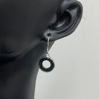 香港二手金銀店搜回 天然黑瑪瑙甜甜圈純銀925耳環64241448648323110