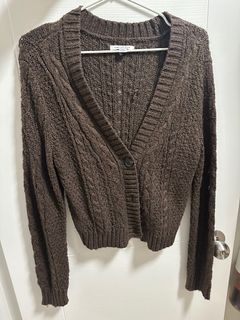 American Eagle 棕色扭紋針織開襟衫64244632681473110