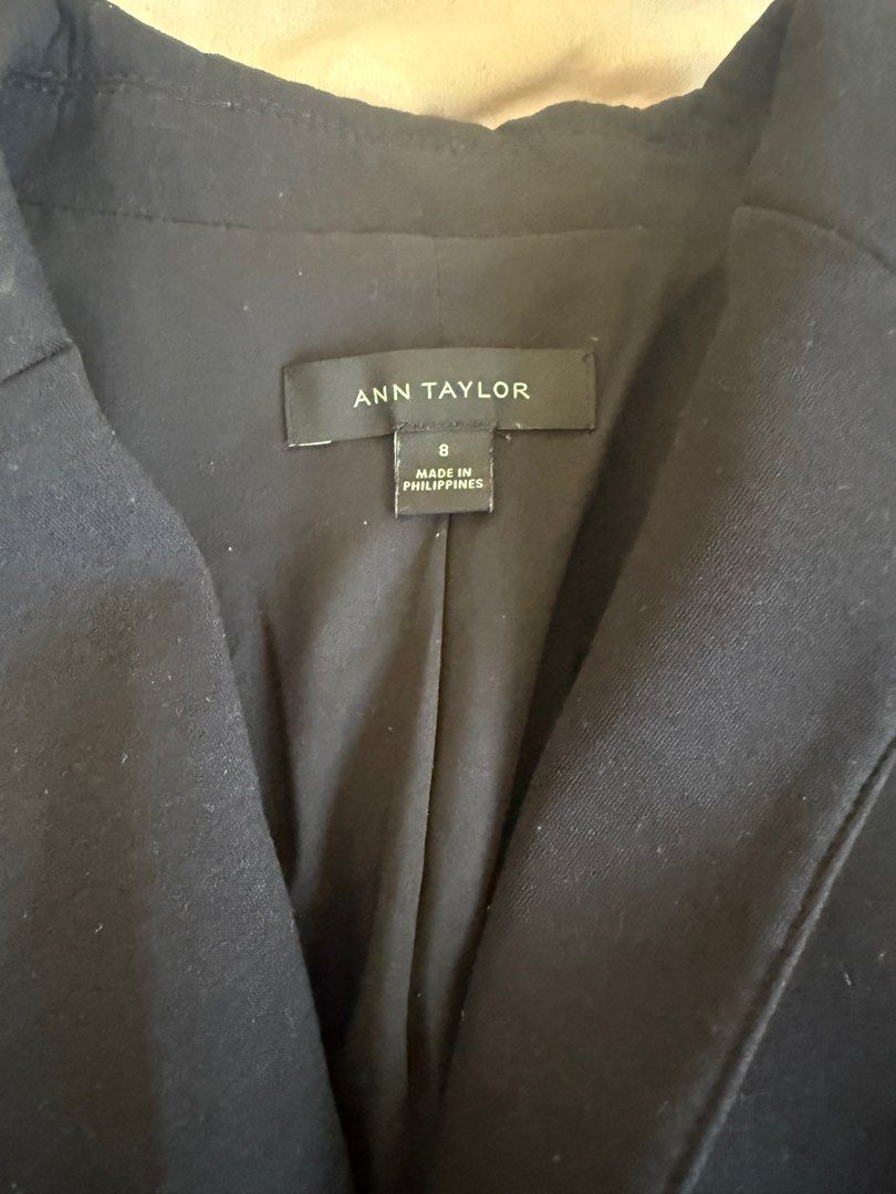 Ann Taylor Black Blazer Size 8 (Category: Coats, Jackets and Outerwear) located in Taguig. Submitted by decmnl (Listing ID 1396205316, Image 2). Description: - Ann Taylor black blazer - Size 8 - Single-button closure - Three buttons on each sleeve - Made in the Philippines - Tailored fit - Suitable for professional and casual wear - Versatile wardrobe staple - sleeve was resized.