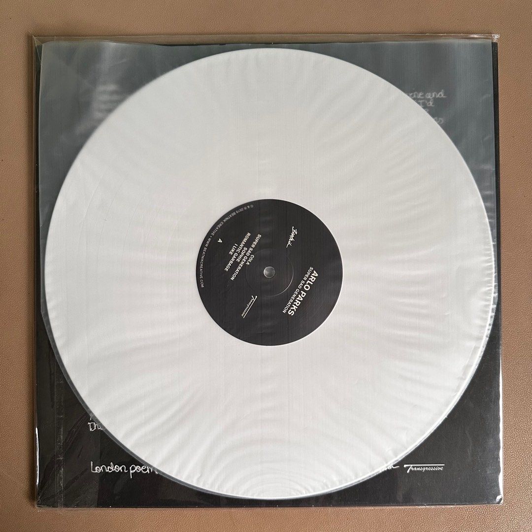 Arlo Parks - Super Sad Generation Vinyl LP Plaka (Category: Vinyls) located in Davao. Submitted by 360_bratz (Listing ID 1396181329, Image 2). Description: White Vinyl Message me for more pics if interested:) Vinyl Cover: NM Media: NM Like new RFS: Downsizing my collection Payment: Gcash / PNB Ships from: Davao City Shipping fee: to be shouldered by buyer via J&T Express.