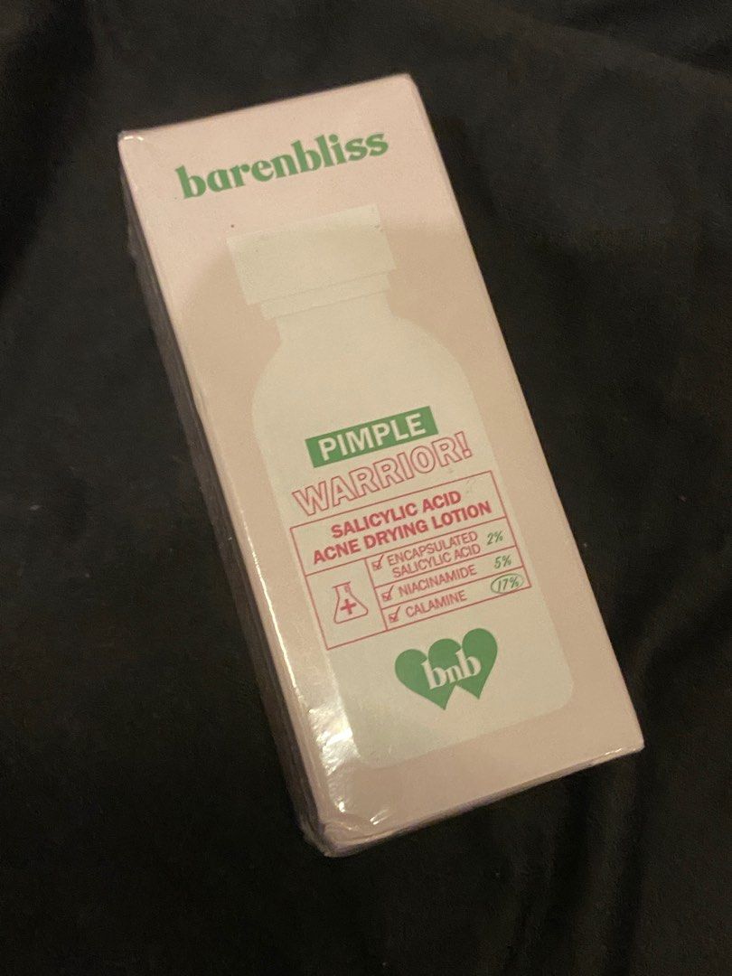 barenbliss Pimple Warrior! Acne Drying Lotion (Category: Face Care) located in San Isidro. Submitted by viiiiisells (Listing ID 1396195034, Image 2). Description: - barenbliss Pimple Warrior Acne Drying Lotion - New and sealed - Key Ingredients: - Encapsulated Salicylic Acid 2% - Niacinamide 2% - Calamine 2% - Expiration Date: 09/07/2026.