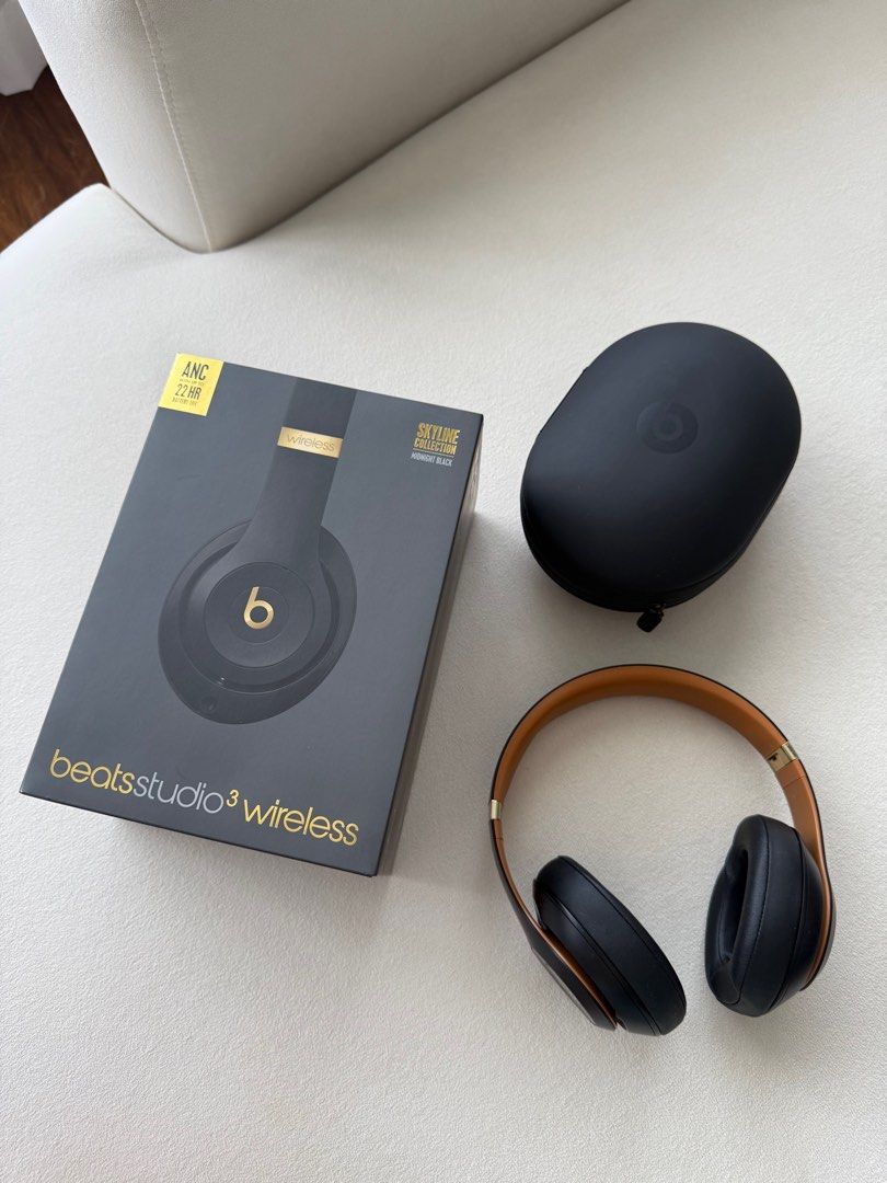 Beats Studio3 Wireless Headphones - Skyline Collection (Category: Headphones & Headsets) located in Bacolod City. Submitted by herclosetedit (Listing ID 1396152119, Image 3). Description: CAN PASS AS BRANDNEW😍🔥 - Beats Studio3 Wireless headphones - Color: Black and Gold - Includes original box and carrying case - Features Active Noise Cancellation (ANC) - Brown headband and black earcups - Part of the Skyline Collection.