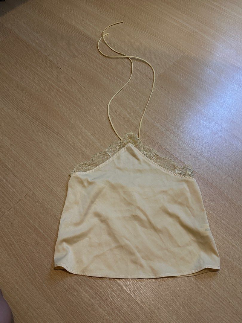 Pastel Yellow Halter Top with Lace Trim (Category: Sleeveless) located in Lipa City. Submitted by nicolestuff_ (Listing ID 1396186607, Image 1). Description: .