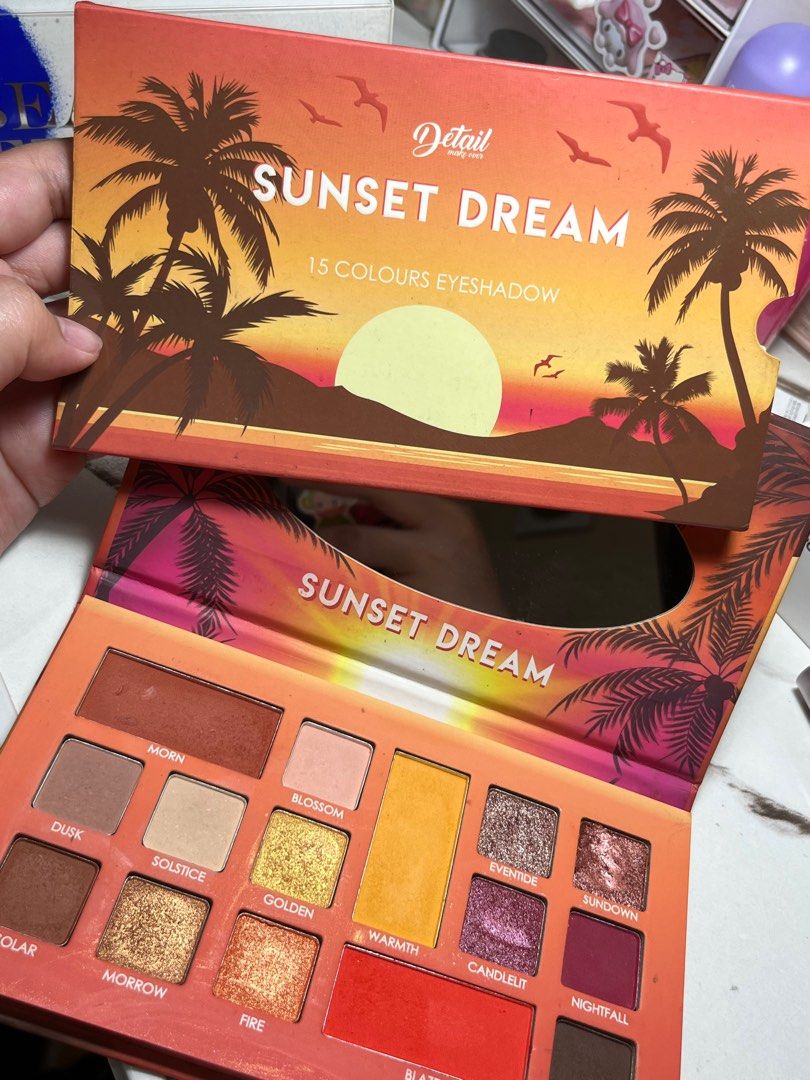 Detail Cosmetics Sunset Dream Eyeshadow Palette (Category: Makeup) located in Pasay City. Submitted by mkaa.24 (Listing ID 1396240165, Image 1). Description: 🌅 Detail Cosmetics Sunset Dream eyeshadow palette SRP/MALL Price: 599 🧡 15 warm, sunset-inspired shades 💛 Includes a mirror for easy application 🧡Like- new, in original packaging.
