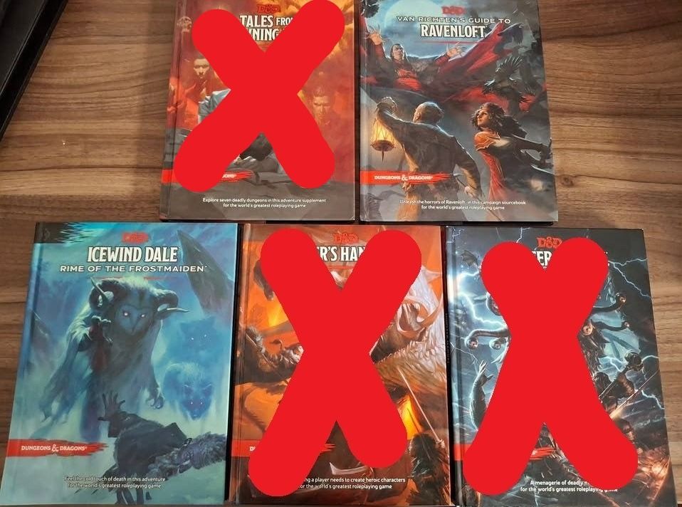 Dungeons & Dragons 5e Books - Can sell Separately or all Together (Category: Board Games & Cards) located in Perth. Submitted by gentlefalcon-6004 (Listing ID 1396117133, Image 1). Description: Selling lightly used 5th Edition Dungeons & Dragons Books Had lots of views and saves, but still available. First in, best dressed! $90 FOR ALL (PRICE DISCOUNT IF BOUGHT ALL TOGETHER) PRICES INDIVIDUALLY: - Icewind Dale Rime of the Frostmaiden - $53 (bough