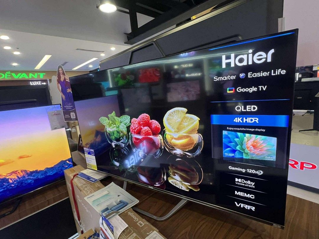 HAIER SMART TV (4K UHD QLED GOOGLE TV) (Category: TV) located in Manila. Submitted by chuck_claros (Listing ID 1396218825, Image 3). Description: HAIER SMART TV (4K UHD QLED GOOGLE TV) ☑️BRAND NEW FACTORY SEALED UNIT WITH OFFICIAL SALES INVOICE AND WARRANTY 🔻SALE!!! SALE!!! SALE!!!🔻 🔻!!! DISCOUNTED PRICE !!!🔻 ◽(QLED GOOGLE TV 120 HZ) REMOTE ASSISTANCE VOICE COMMAND 43 inch - H43S80EUX - 17,790 50 inch - H50S80EUX - 20,990 55 inch - h55S80EUX 