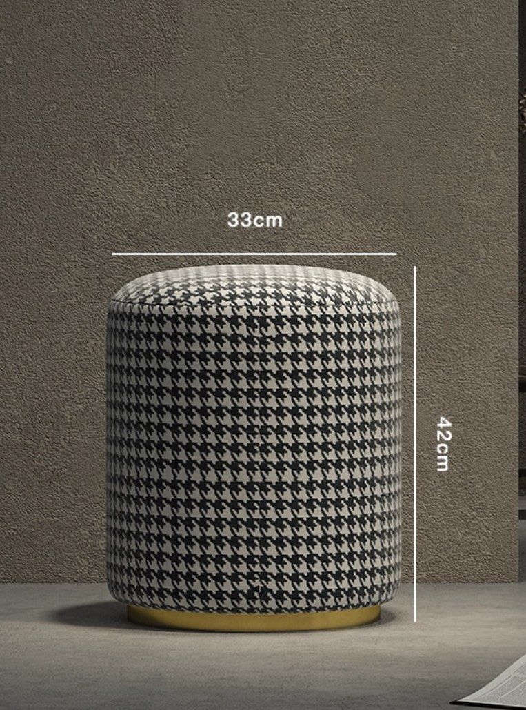 Houndstooth Pattern Stool (Category: Chairs) located in Singapore. Submitted by babyshan08 (Listing ID 1396247073, Image 1). Description: - Stylish houndstooth stool - Dimensions: 33cm diameter x 42cm height - Sturdy base and comfortable seating Condition 9.5/10.