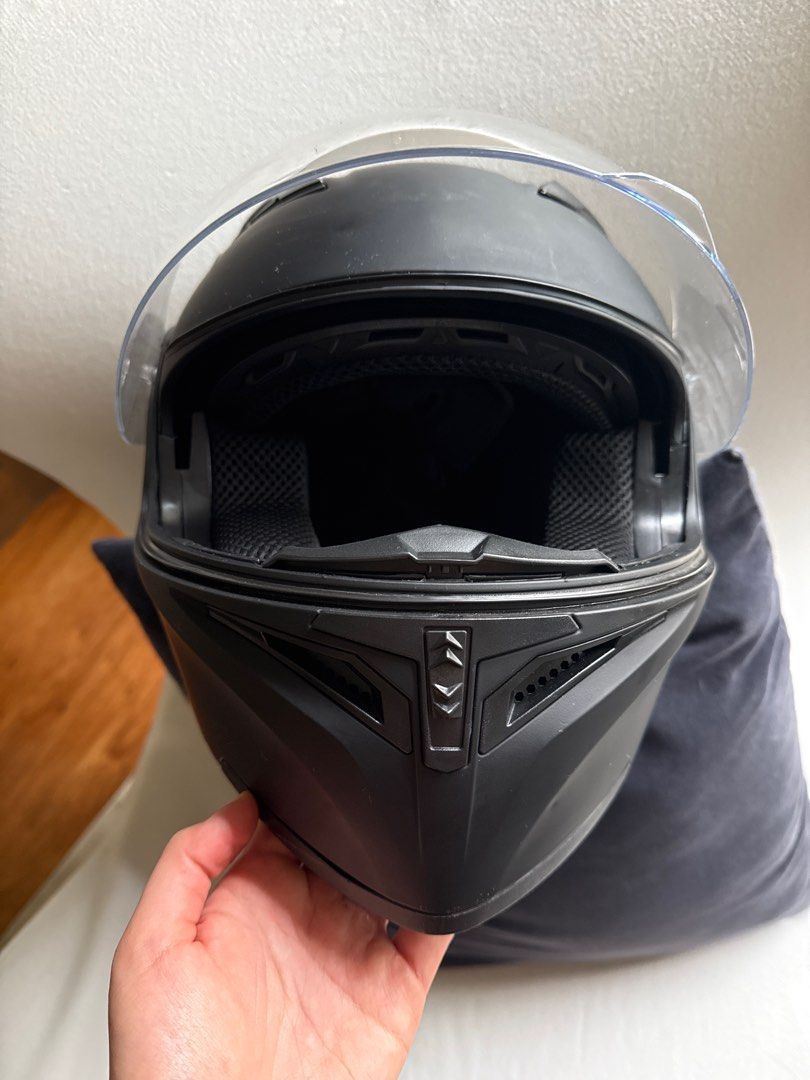 ILM Motorcycle Dual Visor Flip up Modular Full Face Helmet DOT (Category: Helmets and other Riding Gears) located in Makati City. Submitted by inezlebron (Listing ID 1396153102, Image 2). Description: - ILM 902 Modular Full-Face Helmet - Matte Black - Size: S (55-56cm) - Dual Visors - DOT FMVSS No. 218 Certified Bought for P4900 on Amazon in 2022 Selling way cheaper because there are scratches. Used 2x only!.