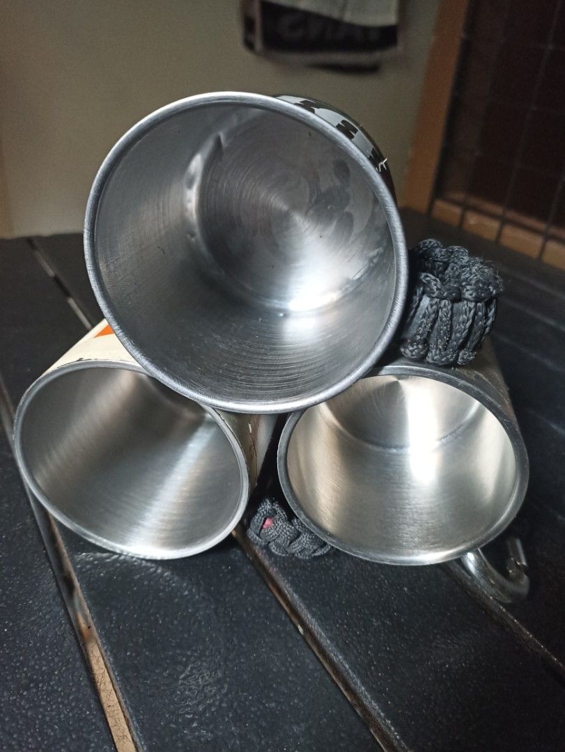 Mugs (Category: Water Bottles & Tumblers) located in Manila. Submitted by chums828 (Listing ID 1396152178, Image 3). Description: - Set of 3 stainless mugs - Includes: - 3 mug with braided handle - Ideal for camping and outdoor use.