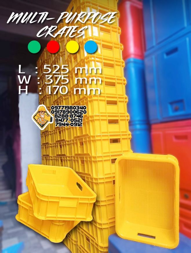 multi purpose crates crate (Category: Storage Boxes & Baskets) located in Marikina City. Submitted by irene.00999 (Listing ID 1396114341, Image 1). Description: multi purpose crate 525 x 375 x 170 mm green red yellow blue plastic material .