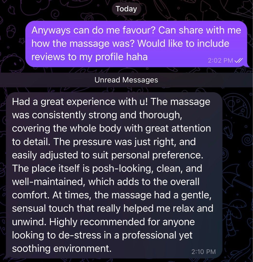 Professional Massage for Men (Category: Beauty & Health Services) located in Singapore. Submitted by han_only (Listing ID 1362898198, Image 3). Description: Hello. I’m a local male massage therapist in my late 20s. l utilise Swedish + Thai aromatherapy techniques. l am on the meatier side (stocky) thus I am able to take on weight of more than 80kg as well if you require medium/hard strength. 60 mins - $60 90 mins - $90 * Outcall: Transport fee is
