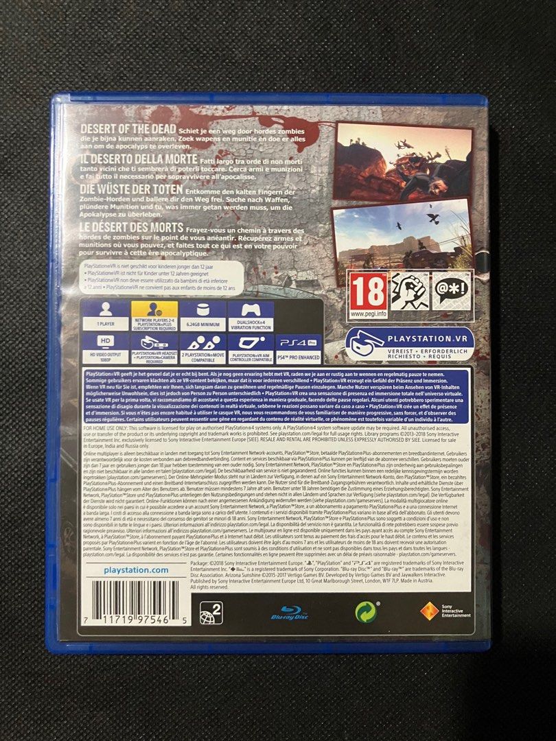 PS4 Arizona Sunshine VR R2 PAL EU (Category: PlayStation) located in Quezon City. Submitted by kurosu09 (Listing ID 1396270748, Image 2). Description: - Arizona Sunshine for PlayStation 4 - VR zombie shooter game - Includes game disc and case - Rated 18 - Supports PlayStation VR and PlayStation 4 Pro - Published by Vertigo Games and Jaywalkers - Payment via bank transfer, GCash, Maya - Unfortunately don’t accept trades - Delivery fee not included