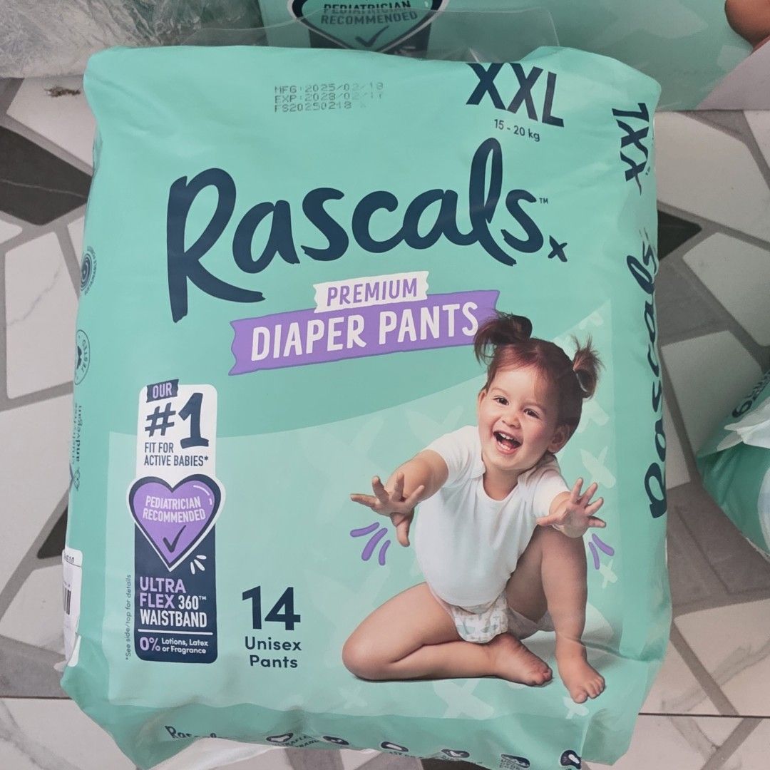 Rascals Premium Diaper Pants XXL (Category: Diapers & Baby Wipes) located in Bulacan. Submitted by zj.onlineshop (Listing ID 1396128741, Image 1). Description: - Rascals Premium Diaper Pants - Size: XXL - Unisex - Designed for active babies - Ultra Flex 360 waistband - 14 pants per pack - Pediatrician recommended.