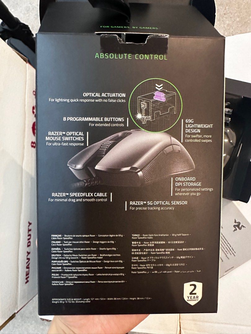 Razer Viper Wired Gaming Mouse (Category: Mouse & Mousepads) located in Caloocan City. Submitted by abiiii_ (Listing ID 1396196776, Image 2). Description: - Razer Viper Gaming Mouse - 5G Optical Sensor for pinpoint accuracy - Ultra-fast Optical Mouse Switches - 8 Programmable Buttons - Lightweight 69g Design - Onboard DPI Storage - Speedflex Cable for reduced drag 5pcs Available.