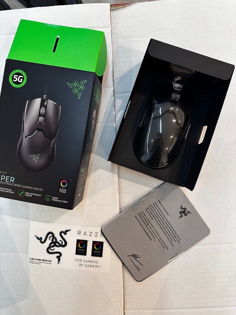 Razer Viper Wired Gaming Mouse (Category: Mouse & Mousepads) located in Caloocan City. Submitted by abiiii_ (Listing ID 1396196776, Image 1). Description: - Razer Viper Gaming Mouse - 5G Optical Sensor for pinpoint accuracy - Ultra-fast Optical Mouse Switches - 8 Programmable Buttons - Lightweight 69g Design - Onboard DPI Storage - Speedflex Cable for reduced drag 5pcs Available.