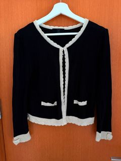 Scallop Long Ribbon Sleeves Knitted Jacket Black Beige Cream 扇貝長袖針織外套 黑色 米色 奶油色64220097026689110
