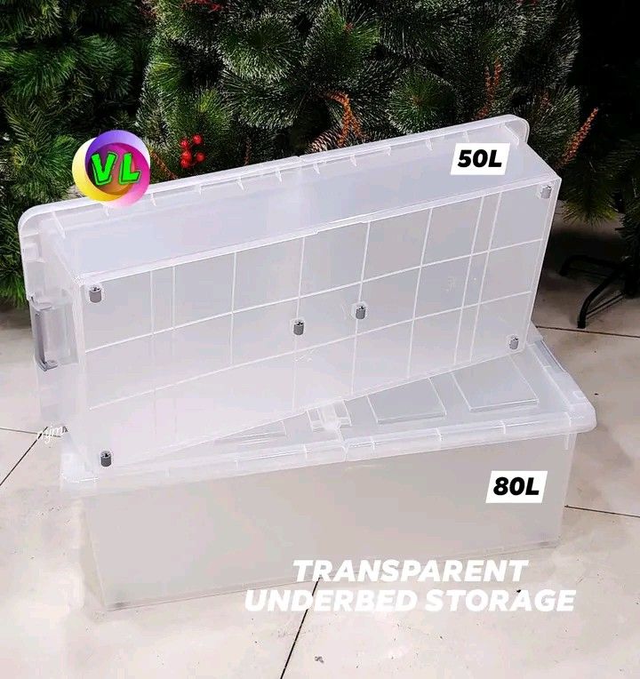 Transparent Underbed Storage Box 50L/80L (Category: Storage Boxes & Baskets) located in Manila. Submitted by saguittarian06 (Listing ID 1396164758, Image 3). Description: - Available in 50L and 80L sizes - Durable and transparent design - Secure lid to protect contents - Ideal for clothes, shoes, and more - Maximizes underbed storage space - Easy identification of contents for fast transaction 09674865453.