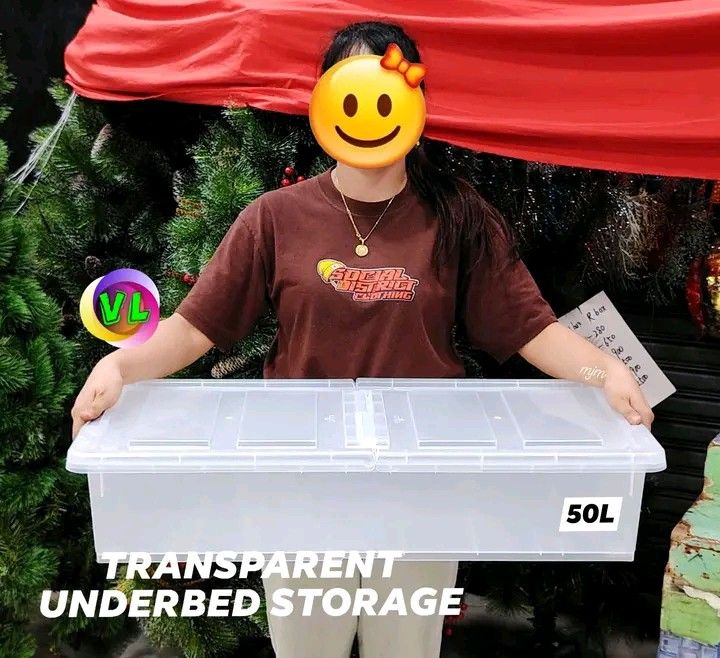 Transparent Underbed Storage Box 50L/80L (Category: Storage Boxes & Baskets) located in Manila. Submitted by saguittarian06 (Listing ID 1396164758, Image 2). Description: - Available in 50L and 80L sizes - Durable and transparent design - Secure lid to protect contents - Ideal for clothes, shoes, and more - Maximizes underbed storage space - Easy identification of contents for fast transaction 09674865453.