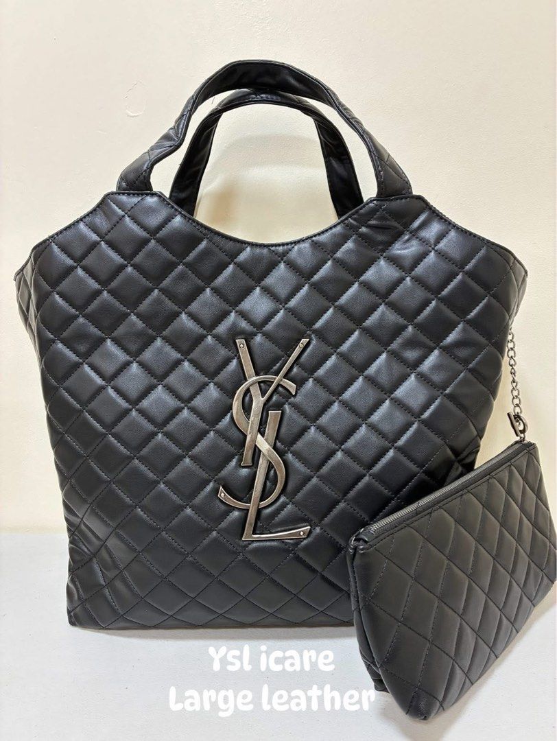 YSL Icare Large Leather Handbag (Category: Luxury Bags & Wallets) located in Los Banos. Submitted by ditasbautista2329 (Listing ID 1396279728, Image 2). Description: -YSL Icare Large Handbag - Black leather - Quilted design - Features YSL logo - Includes detachable pouch - Silver chain detail - magnetic closure .