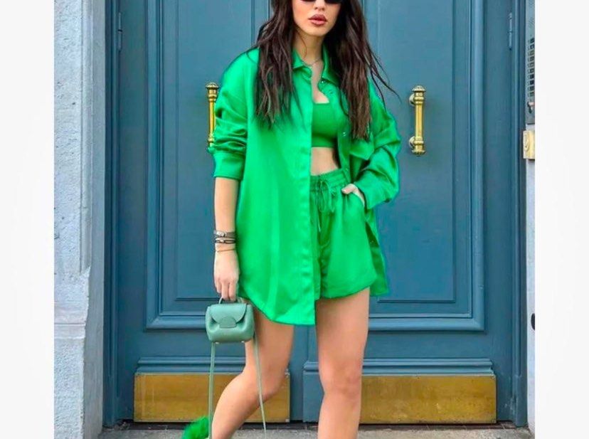 Zara green satin shorts (Category: Shorts) located in Pasig City. Submitted by preluvde (Listing ID 1396239090, Image 1). Description: Very good condition Super cute! .