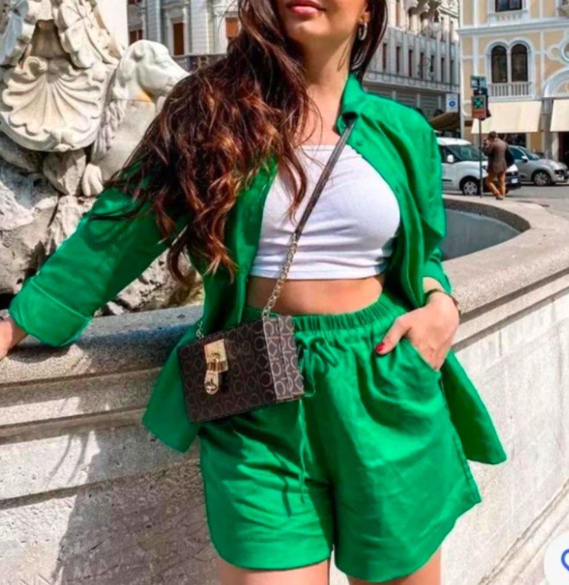 Zara green satin shorts (Category: Shorts) located in Pasig City. Submitted by preluvde (Listing ID 1396239090, Image 2). Description: Very good condition Super cute! .