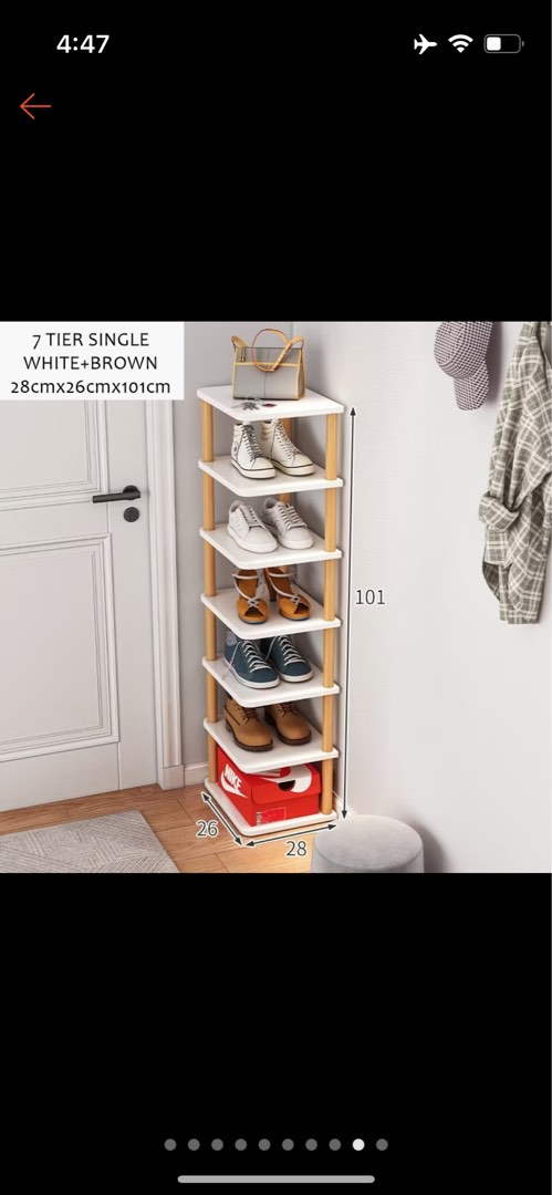 7-Tier Single Shoe Rack - White & Brown, Furniture & Home Living ...