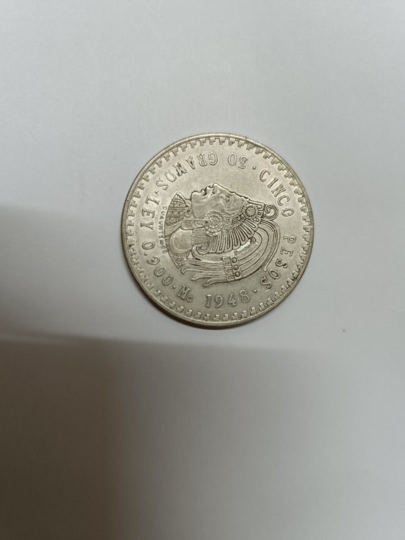 墨西哥5 比索銀幣1948 年0.900银重30克$500, 興趣及遊戲, 收藏品及紀念品, 錢幣- Carousell