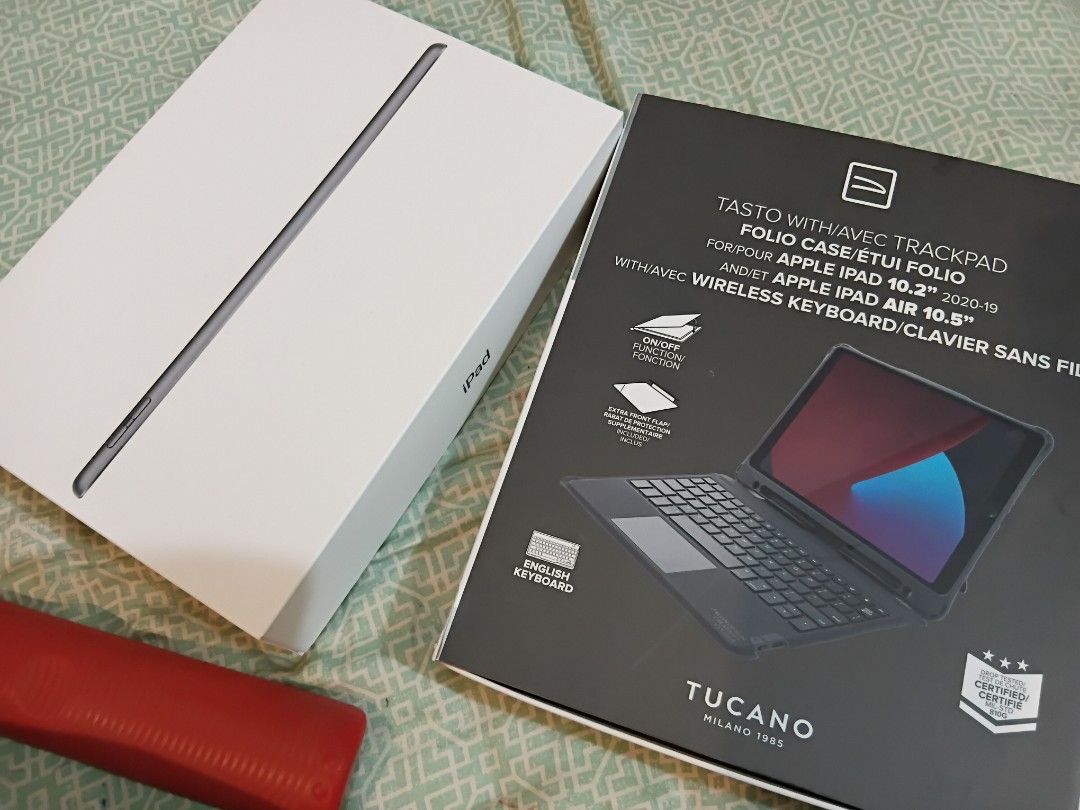 Apple iPad 9th gen and Tucano Folio Case with Keyboard (Category: iPad) located in Manila. Submitted by ramcyanthony (Listing ID 1401322416, Image 1). Description: iPad 9th gen 64g like new Tucano Tasto Folio Case w keyboard and trackpad set for Php 14,000 both barely used.