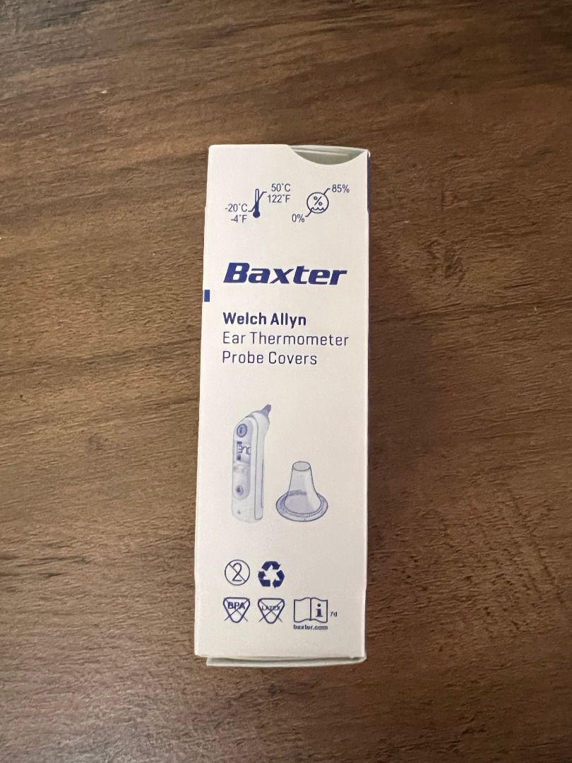 Baxter Welch Allyn Disposable Ear Thermometer Probe Covers (Category: Medical Supplies & Tools) located in Marikina City. Submitted by mariefdv (Listing ID 1401266635, Image 1). Description: Baxter Welch Allyn Disposable Ear Thermometer Probe Covers Thermoscan Probe covers Intended for single use diagnostics Flexible tip for patitent comfort Pack of 20 covers in handy dispenser packs..
