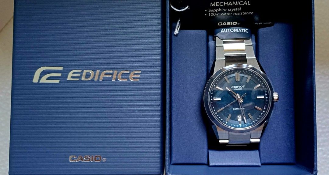 Casio EDIFICE Automatic EFK-100D-2ADR (Category: Men's Watches) located in Quezon City. Submitted by beng.flrs (Listing ID 1401216656, Image 1). Description: SALE% BRAND NEW CASIO EDIFICE EFK-100D-2ADR Casio's first mechanical (automatic) Edifice series, featuring a Blue dial sporty-elegant design. Complete with waranty card. Open for meetup. Still negotiable🙏.